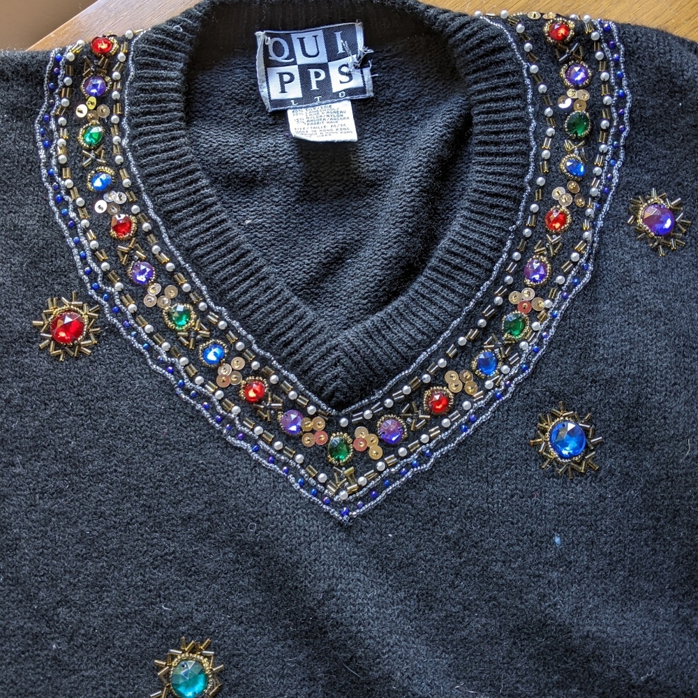 Silk and Lambswool Tunic with Large Beads and Sequins